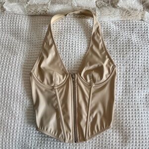 Urban Outfitters Cream Zip-Up Corset Top
